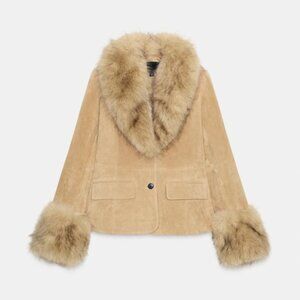 Zara Tailored Suede Leather Blazer with Faux Fur 4341/811/711